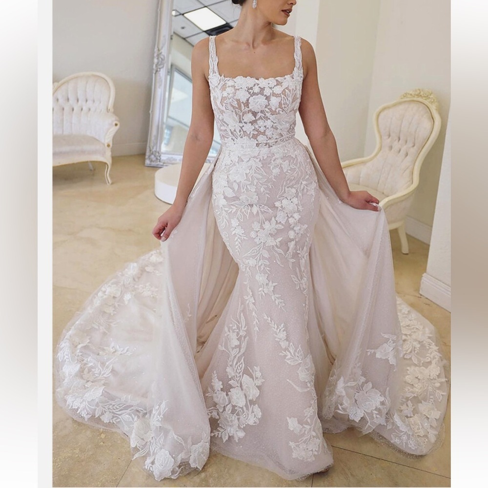 Maggie Sottero Embroidery&Sequined Ivory and Mocha Bridal Train Size 14